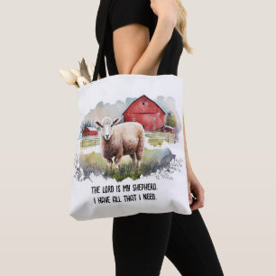 Bolsa Tote Ovelha em Aquarela Com Citação Religiosa