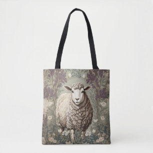 Bolsa Tote Ovelhas Elegantes Fundo de Flor de Lavanda