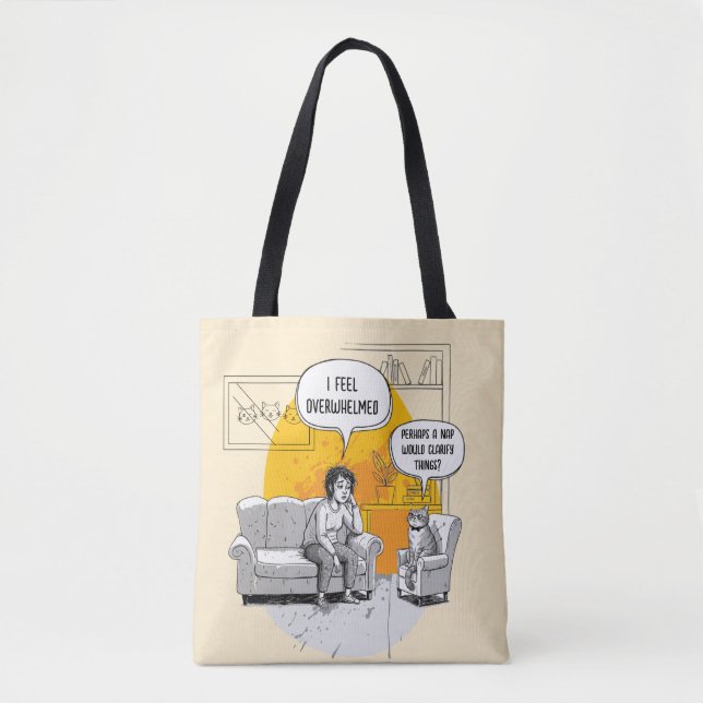 Bolsa Tote Overwhelmed Introvert Cat Humor Relatable Meme (Frente)