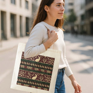 Bolsa Tote Ovo de Páscoa Coelho Floral Art Nouveau Borgonha C