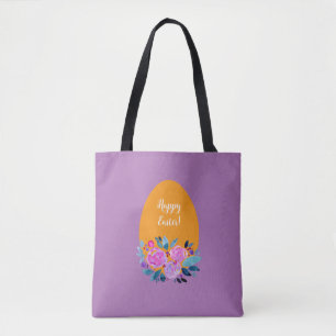 Bolsa Tote ovo floral a aquarela do felz pascoa