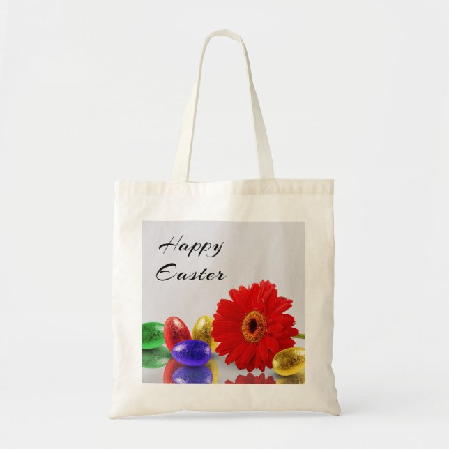 Bolsa Tote Ovos de Felz pascoa Coloridos com Gerbera (Frente)