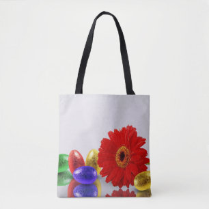 Bolsa Tote Ovos de Felz pascoa Coloridos com Gerbera