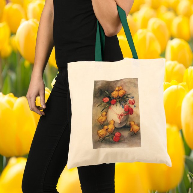Bolsa Tote Ovos de Páscoa Antigos, Ovo com Flores de Tulipa V (Criador carregado)