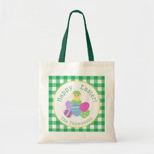 Bolsa Tote Ovos de Páscoa Coloridos Verde Xadrez Feliz Caça