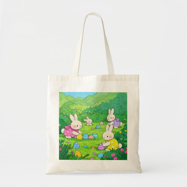 Bolsa Tote Ovos de Páscoa de Bunnies de Cartoon (Frente)
