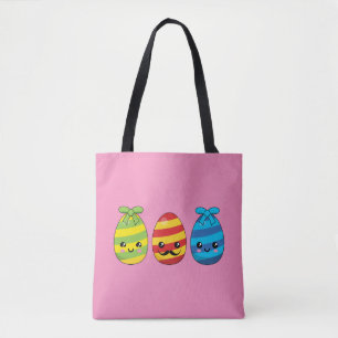 Bolsa Tote Ovos de Páscoa de Kawaii com fitas