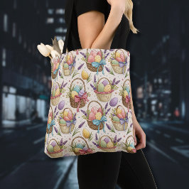 Bolsa Tote Ovos de Páscoa em Cesta de Vime com Lavanda