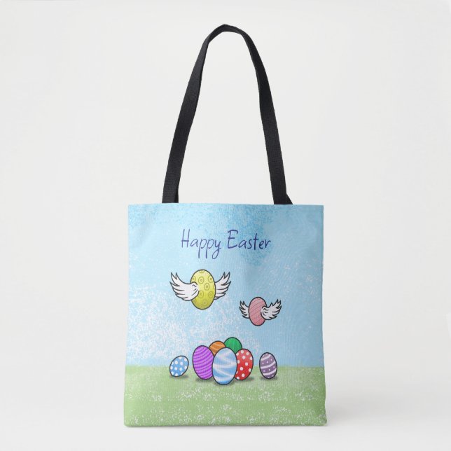 Bolsa Tote Ovos de Páscoa Felizes Voando (Frente)