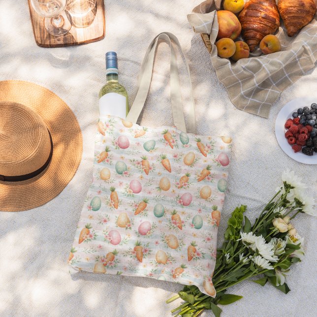 Bolsa Tote Ovos de Páscoa Pastéis & Cenouras Padrão de Aquare (Criador carregado)