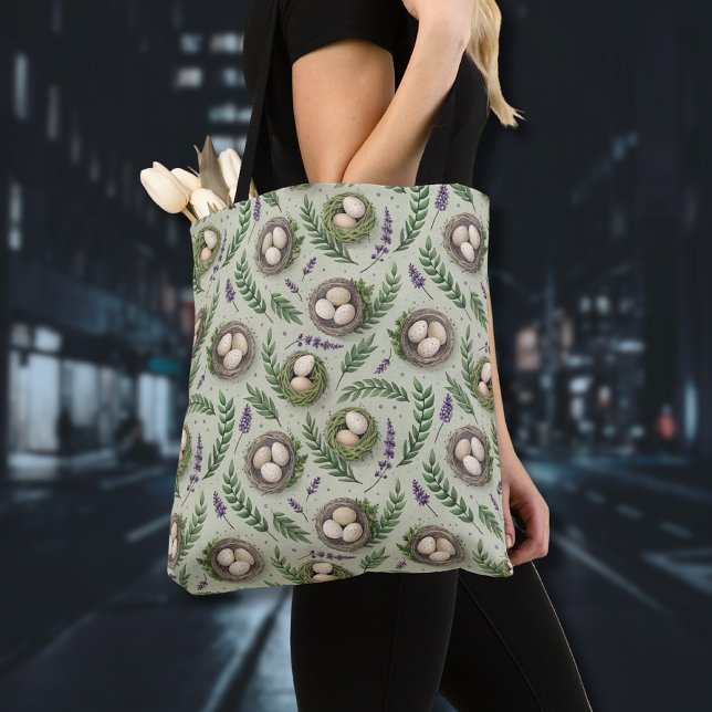 Bolsa Tote Ovos de Páscoa Simples em Verde Sage com Ninnho de (Criador carregado)