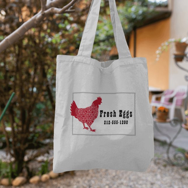 Bolsa Tote Ovos Frescos De Frango Vermelho (Fun budget tote bag and a great way to advertise your small farm business!)