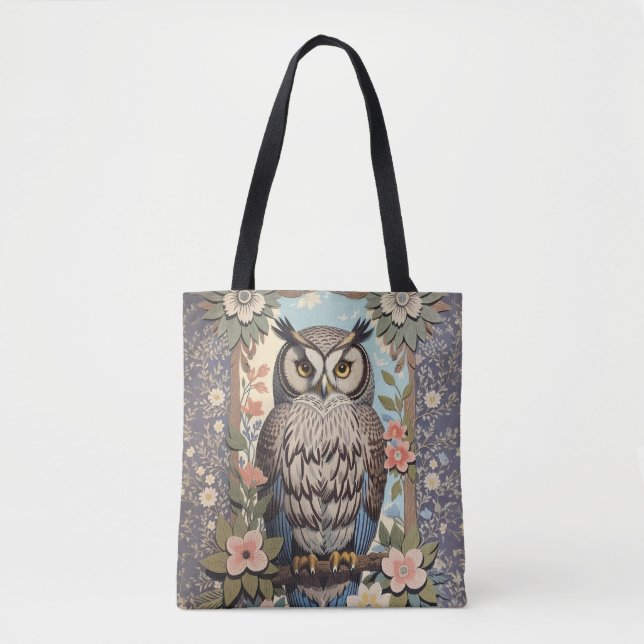 Bolsa Tote Owl Pastel Floral William Morris Inspirado (Frente)