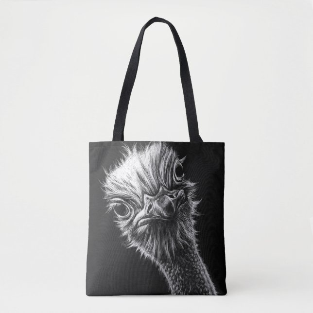 Bolsa Tote Ozzie Ostrich Preto e Branco (Frente)