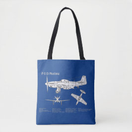 Bolsa Tote P-51D Mustang - Airplane Blueprint ABD