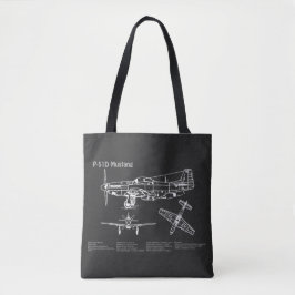 Bolsa Tote P-51D Mustang - Avião Blueprint PD