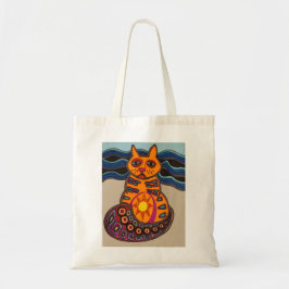 Bolsa Tote P-Cat-So na arte folclórica do gato de praia