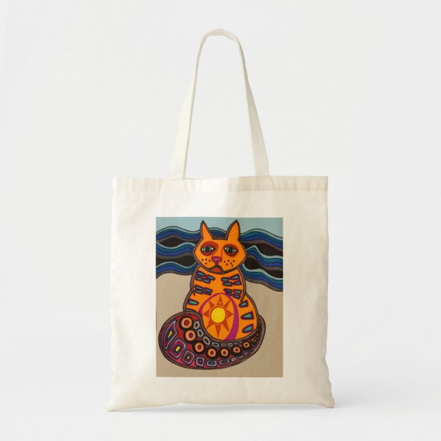 Bolsa Tote P-Cat-So na arte folclórica do gato de praia (Frente)