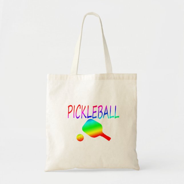 Bolsa Tote pá de w do pickleball e arco-íris da bola (Frente)