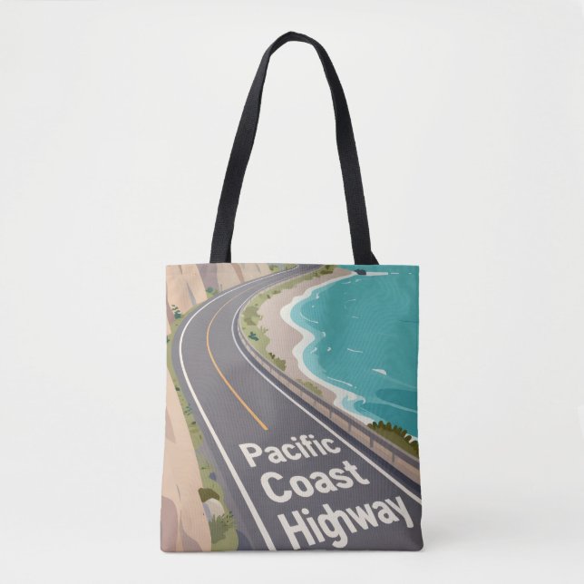 Bolsa Tote Pacific Coast Highway Graphic Travel Art (Frente)