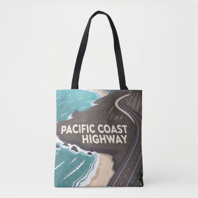 Bolsa Tote Pacific Coast Highway Retro Travel Art (Frente)