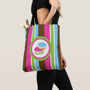 Bolsa Tote Padaria Colorida Fofa Macarons Listras Divertidas