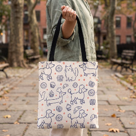 Bolsa Tote Padaria de Gatos Cachorro Azul Marinho