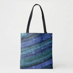 Bolsa Tote padrão abstrato, azul e verde, textura