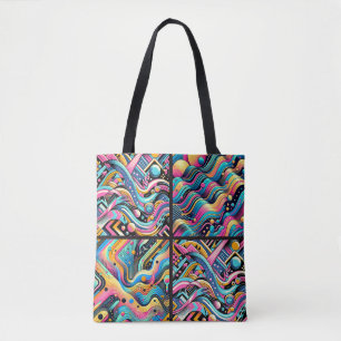 Bolsa Tote Padrão Abstrato Colorido Neon Brilhante dos Anos 9