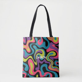 Bolsa Tote Padrão Abstrato de Neon Personalizado — Design Ret