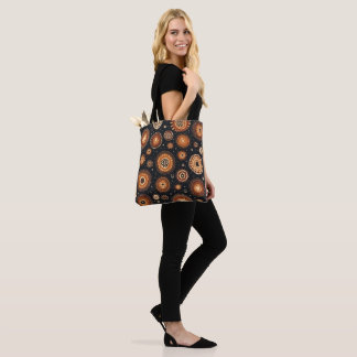 Bolsa Tote Padrão Abstrato em Preto, Marrons e Ferrugem