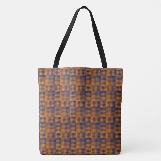 Bolsa Tote Padrão Abstrato Xadrez Laranja Roxo (Frente)