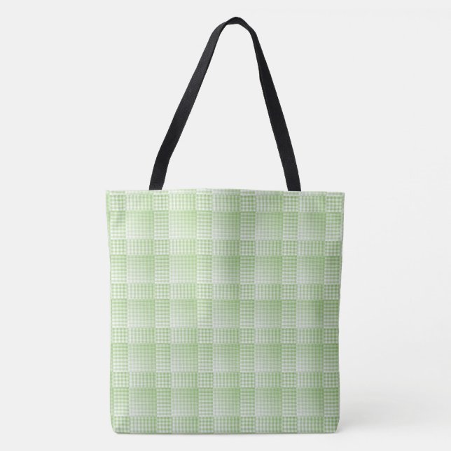 Bolsa Tote Padrão Abstrato Xadrez Verde Branco (Frente)