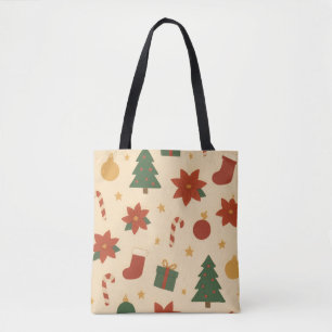 Bolsa Tote Padrão Aconchegante de Natal com Presentes e Árvor