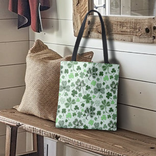 Bolsa Tote Padrão Alegre de Corações de Trevo de Luz Verde Ce