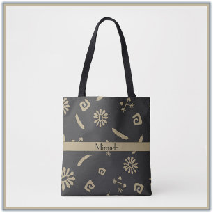 Bolsa Tote Padrão Americano Nativo Tribal Black and Beige