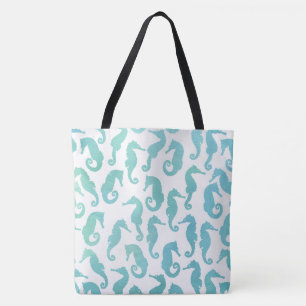 Bolsa Tote Padrão Aqua Watercolor Sea Horse