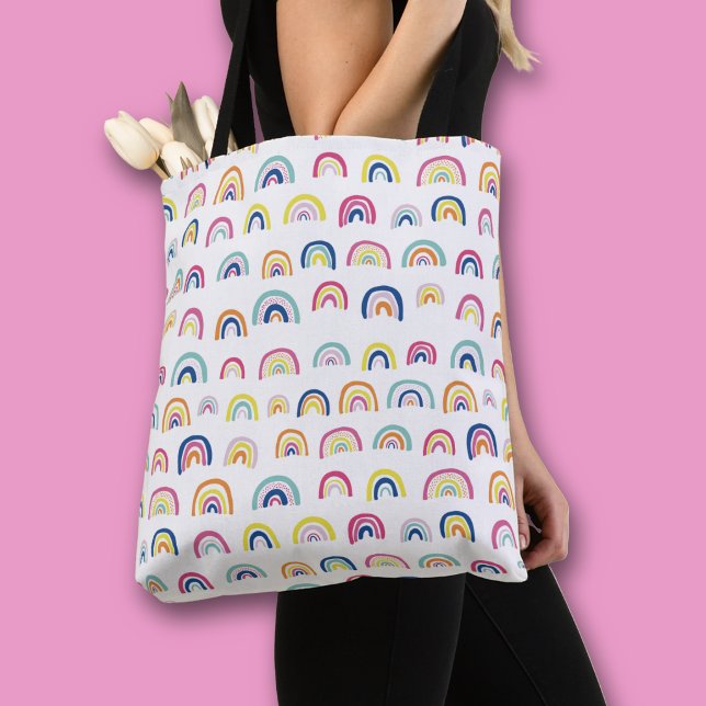 Bolsa Tote Padrão Arco-íris Multi Branco (Rainbow pattern all over print tote bag)