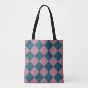Bolsa tote padrão argyle azul oceano rosa