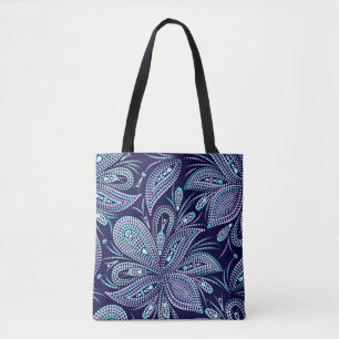 Bolsa Tote Padrão azul cotado com paisley e miçangas. Orname