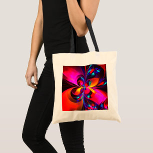 Bolsa Tote Padrão Azul Vermelho Abstrato Floral Moderno #07