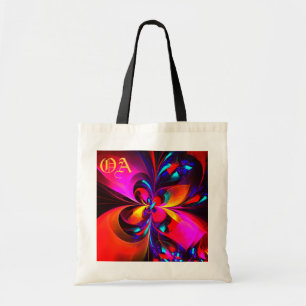 Bolsa Tote Padrão Azul Vermelho Abstrato Floral Moderno #07