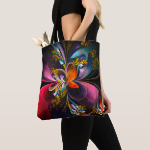 Bolsa Tote Padrão Azul Vermelho Abstrato Floral Moderno #13