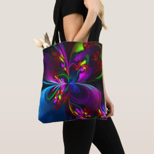 Bolsa Tote Padrão Azul Vermelho Abstrato Floral Moderno #15