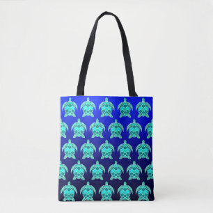 Bolsa Tote Padrão Bonito azul de tartarugas verdes