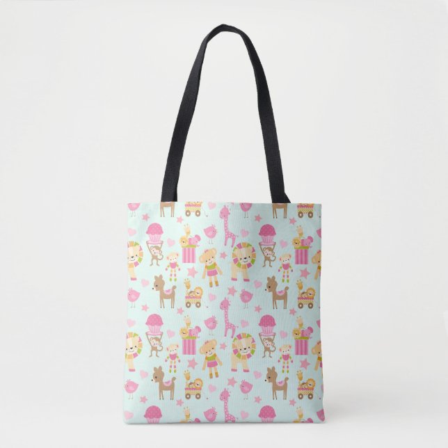 Bolsa Tote Padrão bonito com animais e brinquedos (Frente)