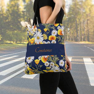 Bolsa Tote Padrão bonito de camomila e papagaios personaliza