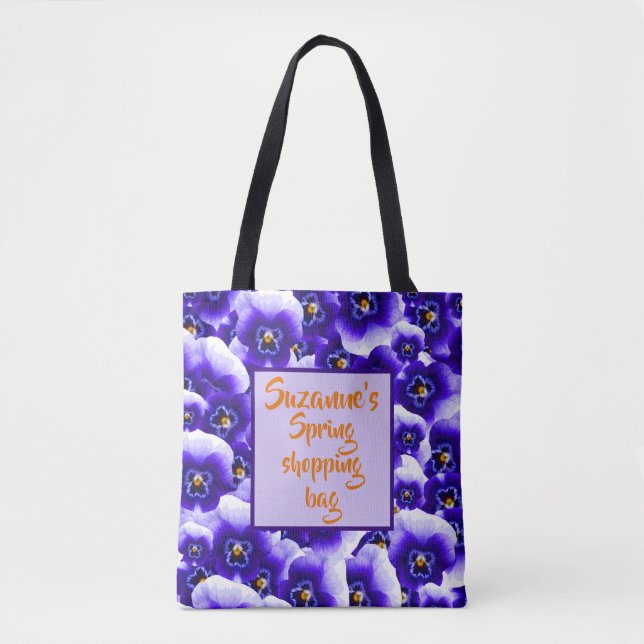 Bolsa Tote Padrão bonito de Primavera de púrpura e seu nome (Frente)