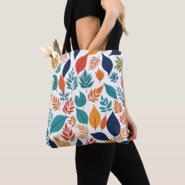 Bolsa Tote Padrão botânico com folhas tropicais em branco