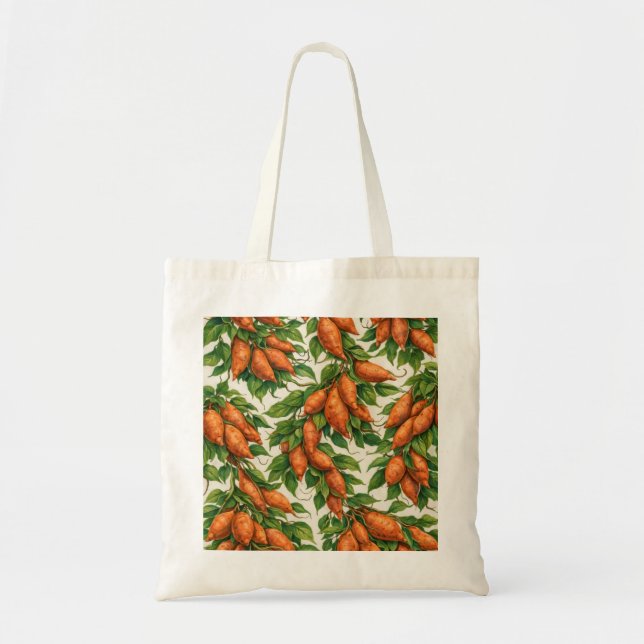 Bolsa Tote Padrão Botânico de Aquarela de Batata-Doce (Frente)